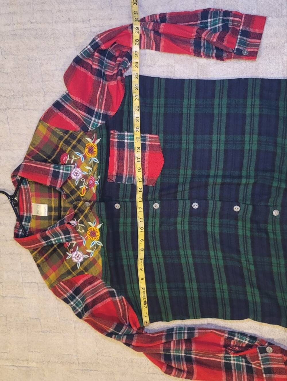 Vintage Floral Embroidered Western Colorblock Plaid Shirt Cottage Cabincore XL - Picture 5 of 7